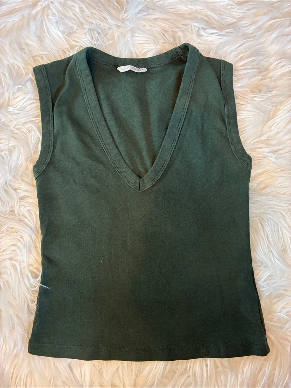Zara Sleeveless V-Neck Tank Top - Dark Green